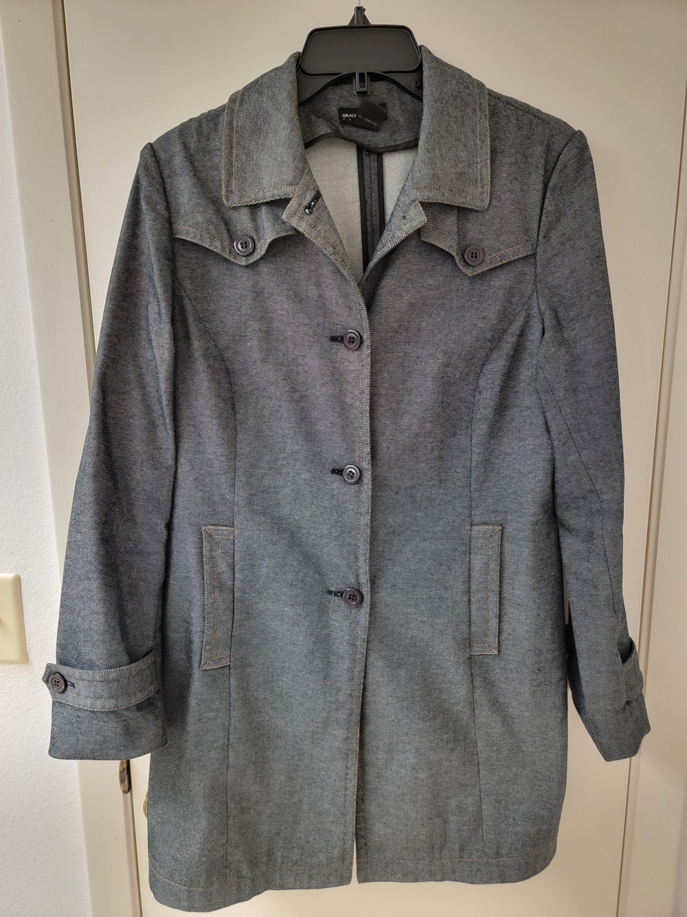 Black Denim Women's Mid-Length Coat - Classic Tailored Trench Coat!